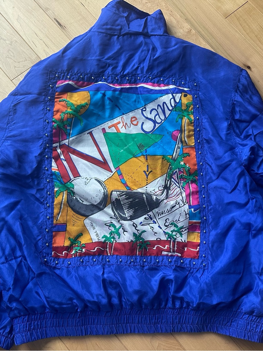 Vintage 100% Silk Vintage Mureli Royal Blue Bomber Jacket